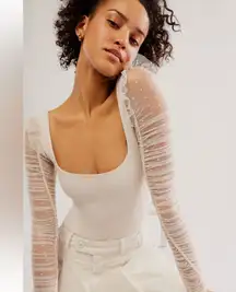 Free People Bodysuit with Sheer Sleeves