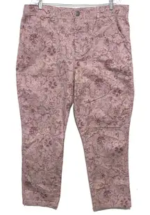 Knox Rose Floral Pink Jeans XL 38 Straight Leg High Rise Elastic Waist Boho NWT
