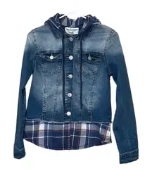 Wallflower Blue Denim Jacket with Plaid Accents,Size M