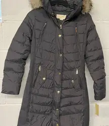 NEW MICHAEL KORS $350 GUNMETAL HOODED FAUXFUR TRIM