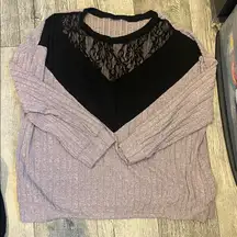 SHEIN Curve 4XL Light Purple Sweater Black Lace On Top Womens Blouse
