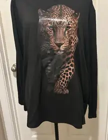 Black Long Sleeve Leopard Print Top