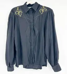 Wrangler Womens Vintage Western Embroidered Studded Rodeo Button Down Shirt L