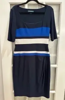 LRL Lauren Ralph Lauren Navy Royal White Color-block Cocktail Midi Dress Size 10