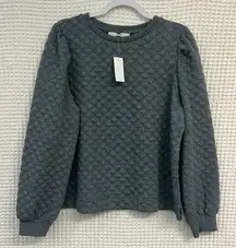 NWT LOFT Quilted Pullover Crewneck Long Sleeve Slate Blue Women's L New