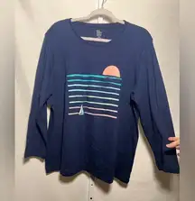 Kim Rogers Perfectly Soft Navy Boat On The Sea Women’s Top