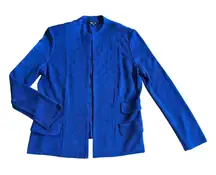 Misook Blue Textured Open-Front Cardigan Sweater Jacket Stretch Petite Medium