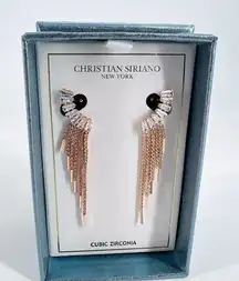 NWT Christian Siriano Rhinestone Earrings Wedding Prom Fringe‎ Rose Gold Tone