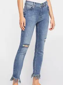 Free People Womens Jeans Skinny Denim Blue Great Heights Frayed Hem 27