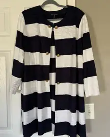 Ming Wang Striped Navy White Gold Button Elegant Long Cardigan size 3X