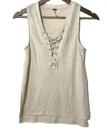 Poof Ribbed Lace Up Tank Top Beige Small