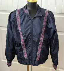 VTG Lily's Of Beverly Hill‎ Windbreaker Jacket  Floral Bird Retro Sz Medium
