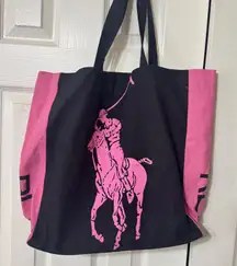 VTG Polo Ralph Lauren Canvas Tote Bag Pink Black Pony Player Logo lmitd edition