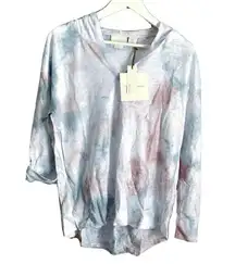 CYNTHIA ROWLEY 100% Linen Tie Dye Boho Hoodie Red White Blue M