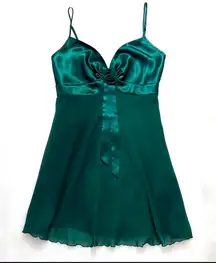 Vintage 90s Victoria’s Secret Emerald Green Chiffon & Satin Rosette Slip Dress