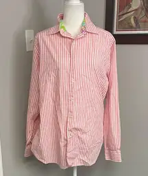 Lilly Pulitzer Via Palm Beach Womens Pink White Striped button down shirt size L