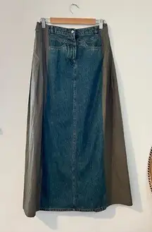 Vintage Y2K together denim and olive green pleated maxi skirt 
size 6