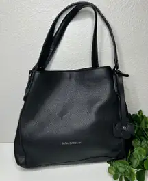 Dana Buchman Black Faux Leather Shoulder Bag Tote Handbag Purse Flower‎