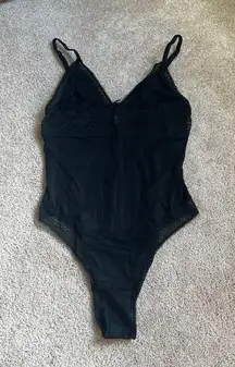 Victoria Secret Black High Leg Cut Bodysuit  Size Large