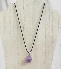 Handmade NWOT Raw Amethyst Double Terminated Point Pendant Necklace Black Cord Adj Chain