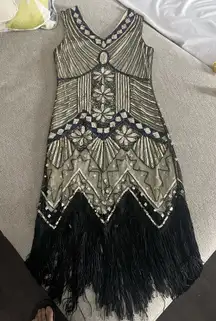 1920s Flapper Great Gatsby Charleston Sequins Beaded Fringe New Year Dress