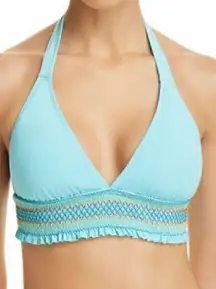 BLEU ROD BEATTIE aqua smocked bikini top. 12. NWT