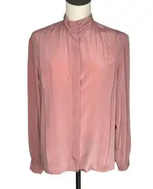 Vintage 80's Liz Baker pink satin high neck blouse Size 18