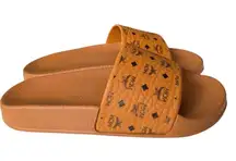 MCM Brown Visetos Round Toe Slip On Slide Sandals, IT36/US6