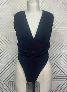 NWT Abercrombie and Fitch One-Piece‎ Swimsuit Belted High Leg Cheeky Black XL