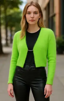 NWT  Fabletics Mini Crop Cardigan Fuzzy Sweater COLOR -Sour Apple / Neon Green