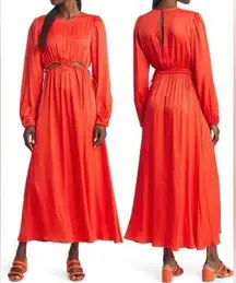 Maxi Farm Rio Ruched Cutout Long Sleeve Satin Maxi Dress size small