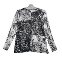 Logo Lori Goldstein Layers Shirt Leopard Print Mesh‎ Neutral Gray Black Small