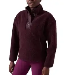 Athleta Cozy Sherpa Snap Sweatshirt Spiced Cabernet #466888 Sz XS