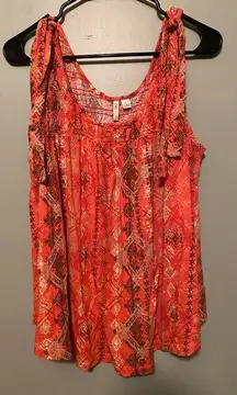 Cato Pink Brown Print Sleeveless Blouse With Strap Detail Size Large