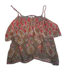 FOREVER‎ 21 Ruffle Tiered Sheer Lightweight Tank Orange Red Small Off Shoulder