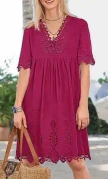 Sundance Nahla Embroidered & Lace Red Dress Size Small