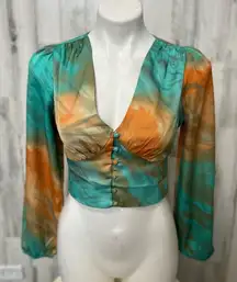 Milk & Honey Tie Dye Crop Top Small Long Sleeve Button Front Blouse