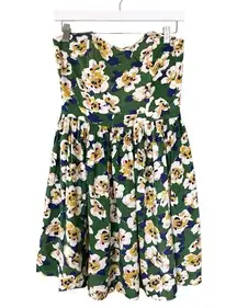 NWT Pim + Larkin Women’s Strapless Floral Mini Dress Green Yellow Size Small