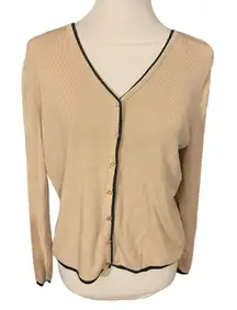 Emma James ( A Liz Claiborne Co) Cardigan Sweater Beige/Black Trim Long Sleeve M