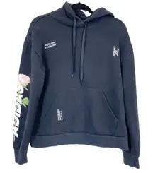 Adidas Woman's Sz L Black Hoodie Sweatshirt with Embroidery‎ and Roses