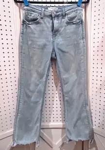 Lovervet Light Wash Distressed Flare Jeans Raw Hem Cropped