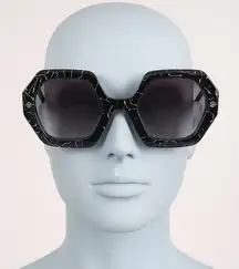 Philipp Plein Black Marble Oversized Hexagon Sunglasses | New in Box
