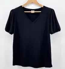 Mod‎ Ref Black V Neck Puff Sleeve T Shirt Womens Medium Knit Top Casual