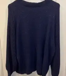 Nanette Lepore Midnight Blue Knit Top METALLIC THREADING THROUGHOUT 
PUFF L/S