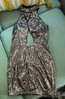 Women's X by NBD Silver Sequin Halter Mini Dress S