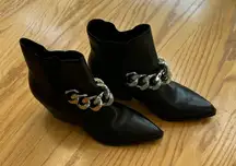 Marc Fisher Henly Black Leather Boots Booties 6M Western Ankle Pointed Toe Chain