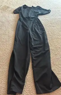 Woman Rumper Long Pants Short Sleeves large black