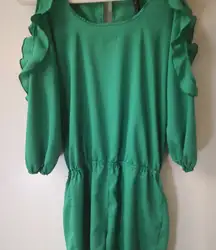 Renee C. Green Ruffled Open Shoulder Romper Shorts Coquette Girl Boho Castlecore