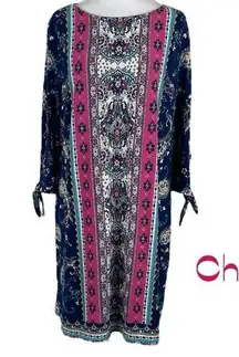 Chico's  Blue Pink Floral Print Party Date Night Dress NWOT