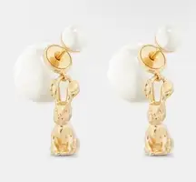 Christian Dior Dior Tribales Earrings Gold-Finish Metal and White Resin Pearls